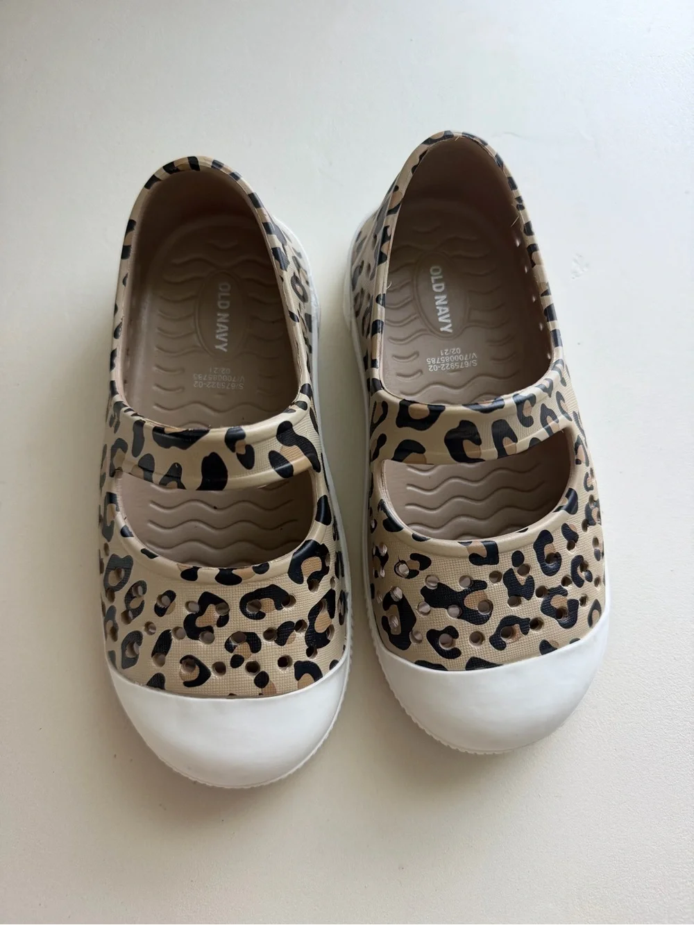 Old Navy Leopard Print Mary Jane Slip-Ons - Beige, Black, White
